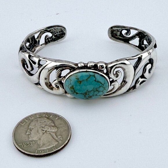 Vintage Sterling Silver Turquoise Cuff Bracelet ATI Mexico - Picture 7 of 11